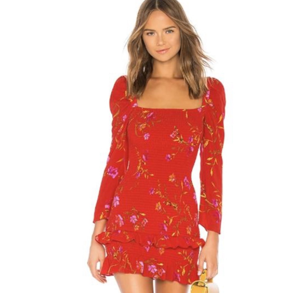 Lovers + Friends Red Valentina Floral Smocked Mini medium Short Casual Dress